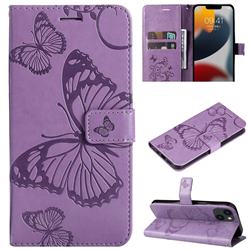 Embossing 3D Butterfly Leather Wallet Case for iPhone 14 Plus (6.7 inch) - Purple