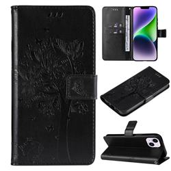 Embossing Butterfly Tree Leather Wallet Case for iPhone 14 Plus (6.7 inch) - Black