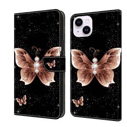 Black Diamond Butterfly Crystal PU Leather Protective Wallet Case Cover for iPhone 14 Plus (6.7 inch)