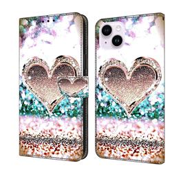 Pink Diamond Heart Crystal PU Leather Protective Wallet Case Cover for iPhone 14 Plus (6.7 inch)