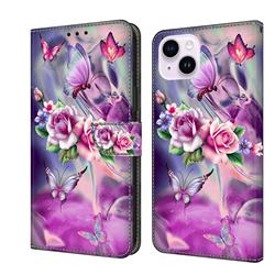 Flower Butterflies Crystal PU Leather Protective Wallet Case Cover for iPhone 14 Plus (6.7 inch)
