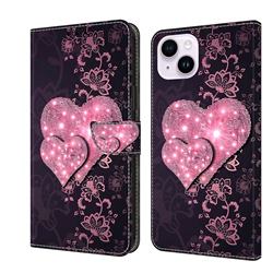 Lace Heart Crystal PU Leather Protective Wallet Case Cover for iPhone 14 Plus (6.7 inch)