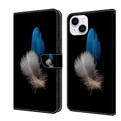 White Blue Feathers Crystal PU Leather Protective Wallet Case Cover for iPhone 14 Plus (6.7 inch)