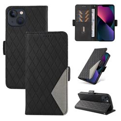 Grid Pattern Splicing Protective Wallet Case Cover for iPhone 14 Plus (6.7 inch) - Black