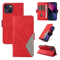 Grid Pattern Splicing Protective Wallet Case Cover for iPhone 14 Plus (6.7 inch) - Red