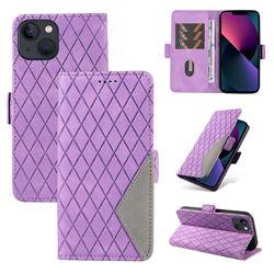 Grid Pattern Splicing Protective Wallet Case Cover for iPhone 14 Plus (6.7 inch) - Purple