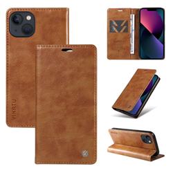 YIKATU Litchi Card Magnetic Automatic Suction Leather Flip Cover for iPhone 14 Plus (6.7 inch) - Brown