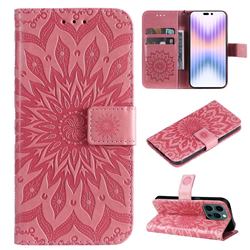 Embossing Sunflower Leather Wallet Case for iPhone 14 Pro (6.1 inch) - Pink