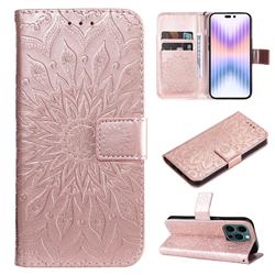 Embossing Sunflower Leather Wallet Case for iPhone 14 Pro (6.1 inch) - Rose Gold