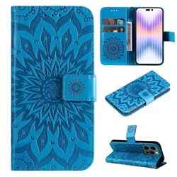 Embossing Sunflower Leather Wallet Case for iPhone 14 Pro (6.1 inch) - Blue