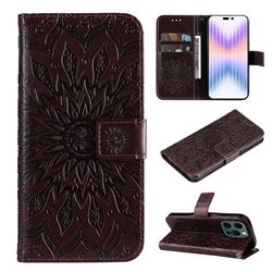 Embossing Sunflower Leather Wallet Case for iPhone 14 Pro (6.1 inch) - Brown