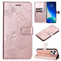 Embossing 3D Butterfly Leather Wallet Case for iPhone 14 Pro (6.1 inch) - Rose Gold