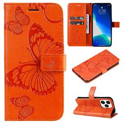 Embossing 3D Butterfly Leather Wallet Case for iPhone 14 Pro (6.1 inch) - Orange
