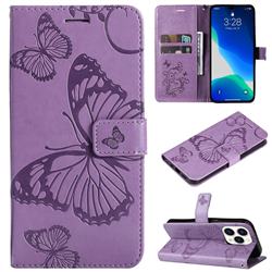 Embossing 3D Butterfly Leather Wallet Case for iPhone 14 Pro (6.1 inch) - Purple