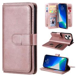 Multi-function Ten Card Slots and Photo Frame PU Leather Wallet Phone Case Cover for iPhone 14 Pro (6.1 inch) - Rose Gold