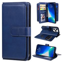 Multi-function Ten Card Slots and Photo Frame PU Leather Wallet Phone Case Cover for iPhone 14 Pro (6.1 inch) - Dark Blue