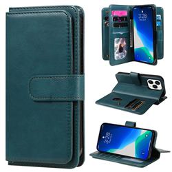 Multi-function Ten Card Slots and Photo Frame PU Leather Wallet Phone Case Cover for iPhone 14 Pro (6.1 inch) - Dark Green
