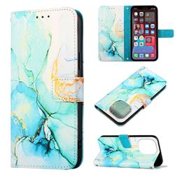Green Illusion Marble Leather Wallet Protective Case for iPhone 14 Pro (6.1 inch)