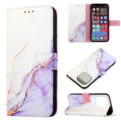 Purple White Marble Leather Wallet Protective Case for iPhone 14 Pro (6.1 inch)