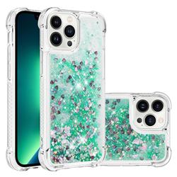 Dynamic Liquid Glitter Sand Quicksand TPU Case for iPhone 14 Pro (6.1 inch) - Green Love Heart