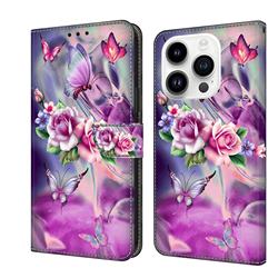 Flower Butterflies Crystal PU Leather Protective Wallet Case Cover for iPhone 14 Pro (6.1 inch)