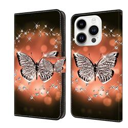 Crystal Butterfly Crystal PU Leather Protective Wallet Case Cover for iPhone 14 Pro (6.1 inch)