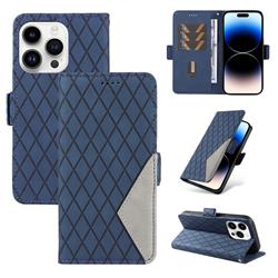 Grid Pattern Splicing Protective Wallet Case Cover for iPhone 14 Pro (6.1 inch) - Blue