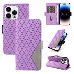 Grid Pattern Splicing Protective Wallet Case Cover for iPhone 14 Pro (6.1 inch) - Purple