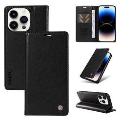 YIKATU Litchi Card Magnetic Automatic Suction Leather Flip Cover for iPhone 14 Pro (6.1 inch) - Black