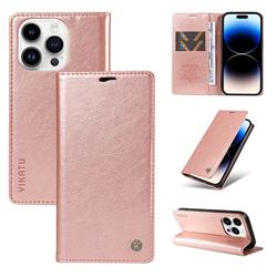 YIKATU Litchi Card Magnetic Automatic Suction Leather Flip Cover for iPhone 14 Pro (6.1 inch) - Rose Gold