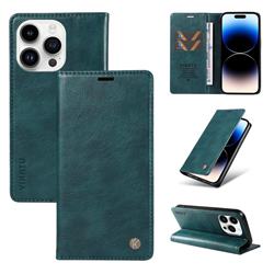 YIKATU Litchi Card Magnetic Automatic Suction Leather Flip Cover for iPhone 14 Pro (6.1 inch) - Dark Blue