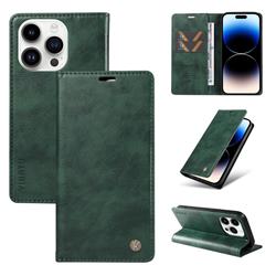 YIKATU Litchi Card Magnetic Automatic Suction Leather Flip Cover for iPhone 14 Pro (6.1 inch) - Green