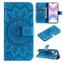 Embossing Sunflower Leather Wallet Case for iPhone 14 Pro Max (6.7 inch) - Blue