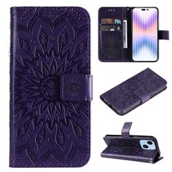 Embossing Sunflower Leather Wallet Case for iPhone 14 Pro Max (6.7 inch) - Purple