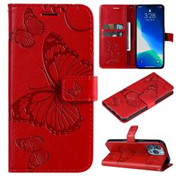 Embossing 3D Butterfly Leather Wallet Case for iPhone 14 Pro Max (6.7 inch) - Red