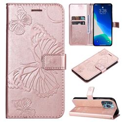 Embossing 3D Butterfly Leather Wallet Case for iPhone 14 Pro Max (6.7 inch) - Rose Gold