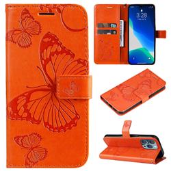 Embossing 3D Butterfly Leather Wallet Case for iPhone 14 Pro Max (6.7 inch) - Orange