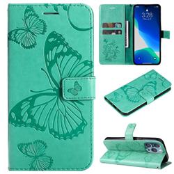 Embossing 3D Butterfly Leather Wallet Case for iPhone 14 Pro Max (6.7 inch) - Green