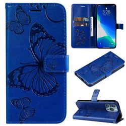 Embossing 3D Butterfly Leather Wallet Case for iPhone 14 Pro Max (6.7 inch) - Blue