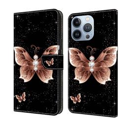 Black Diamond Butterfly Crystal PU Leather Protective Wallet Case Cover for iPhone 14 Pro Max (6.7 inch)