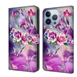 Flower Butterflies Crystal PU Leather Protective Wallet Case Cover for iPhone 14 Pro Max (6.7 inch)