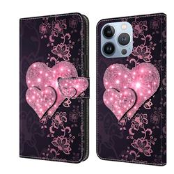 Lace Heart Crystal PU Leather Protective Wallet Case Cover for iPhone 14 Pro Max (6.7 inch)