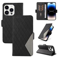 Grid Pattern Splicing Protective Wallet Case Cover for iPhone 14 Pro Max (6.7 inch) - Black