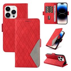 Grid Pattern Splicing Protective Wallet Case Cover for iPhone 14 Pro Max (6.7 inch) - Red