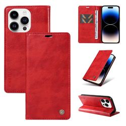 YIKATU Litchi Card Magnetic Automatic Suction Leather Flip Cover for iPhone 14 Pro Max (6.7 inch) - Bright Red