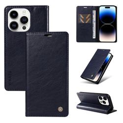 YIKATU Litchi Card Magnetic Automatic Suction Leather Flip Cover for iPhone 14 Pro Max (6.7 inch) - Navy Blue