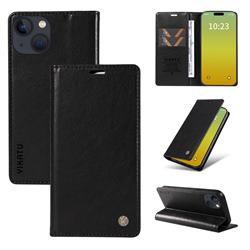 YIKATU Litchi Card Magnetic Automatic Suction Leather Flip Cover for iPhone 15 (6.1 inch) - Black