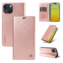YIKATU Litchi Card Magnetic Automatic Suction Leather Flip Cover for iPhone 15 (6.1 inch) - Rose Gold