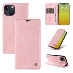 YIKATU Litchi Card Magnetic Automatic Suction Leather Flip Cover for iPhone 15 (6.1 inch) - Pink