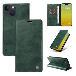 YIKATU Litchi Card Magnetic Automatic Suction Leather Flip Cover for iPhone 15 (6.1 inch) - Green